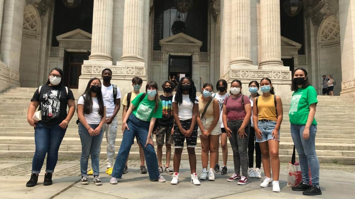 SYEP social justice group on a field trip at the Bryant Park NYPL