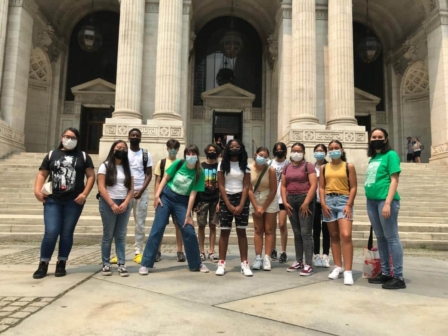 SYEP social justice group on a field trip at the Bryant Park NYPL